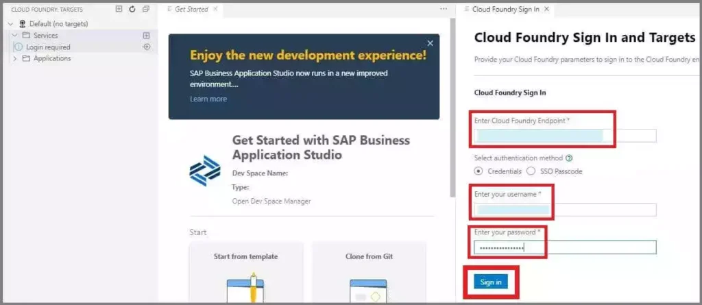 SAP Cloud Foundry Sign in