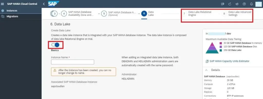 Create SAP HANA Cloud Instance - Data Lake Enable