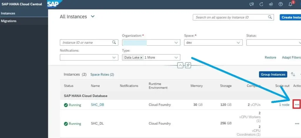 Create SAP HANA Cloud Instance Running